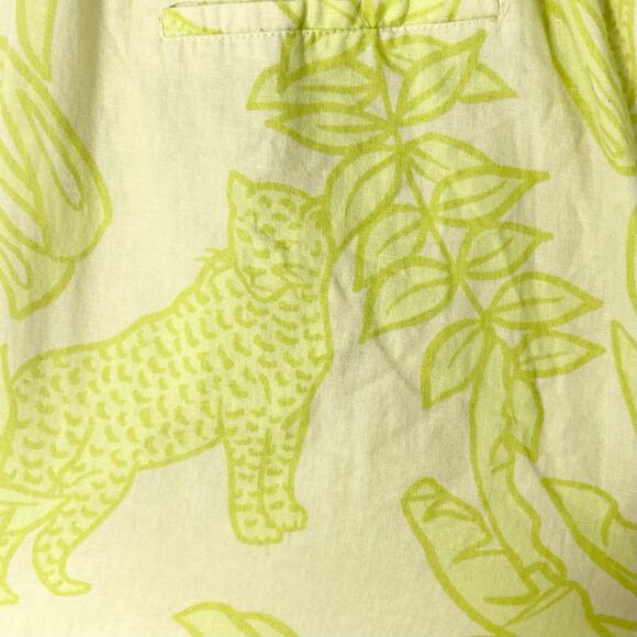 Nwot LAS SURENAS Pants S Linen Cotton Lime Green Leaf Straight Slit Pcks Cheetah - Picture 7 of 15